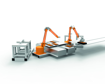 Robotex, frees- en afwerkingsmachine met 2 robots dat thermo formage onderdelen volledig afwerkt